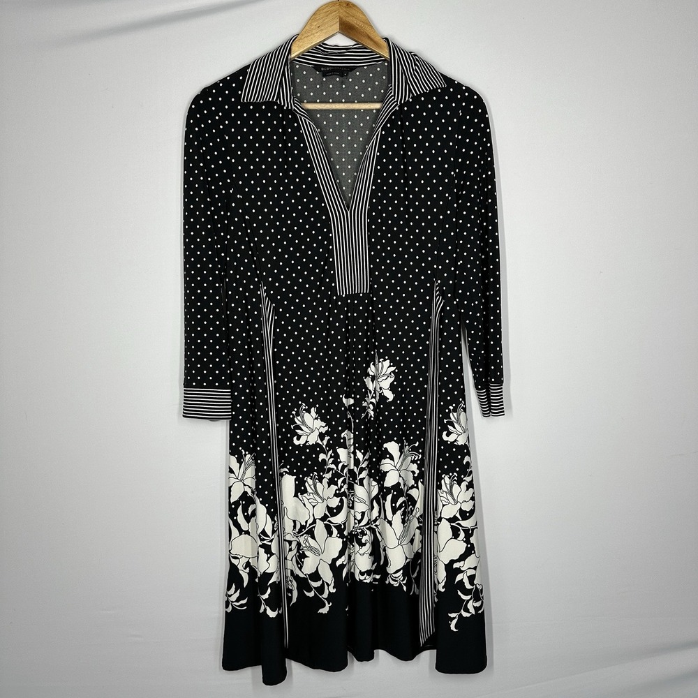 BCBGMAXAZRIA black white dress polka dot top floral hem small